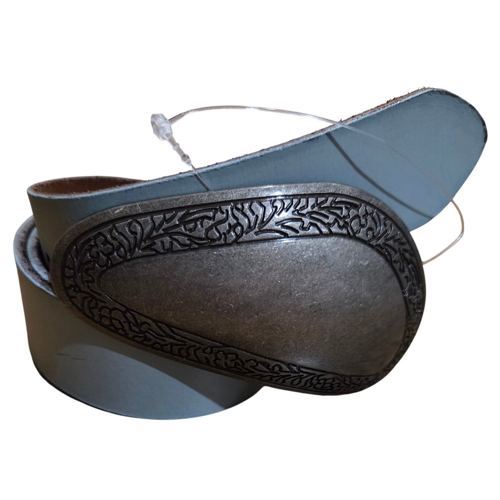 Free People Boho Country Light Blue Leather Big Belt Metal Buckle XS/S Western